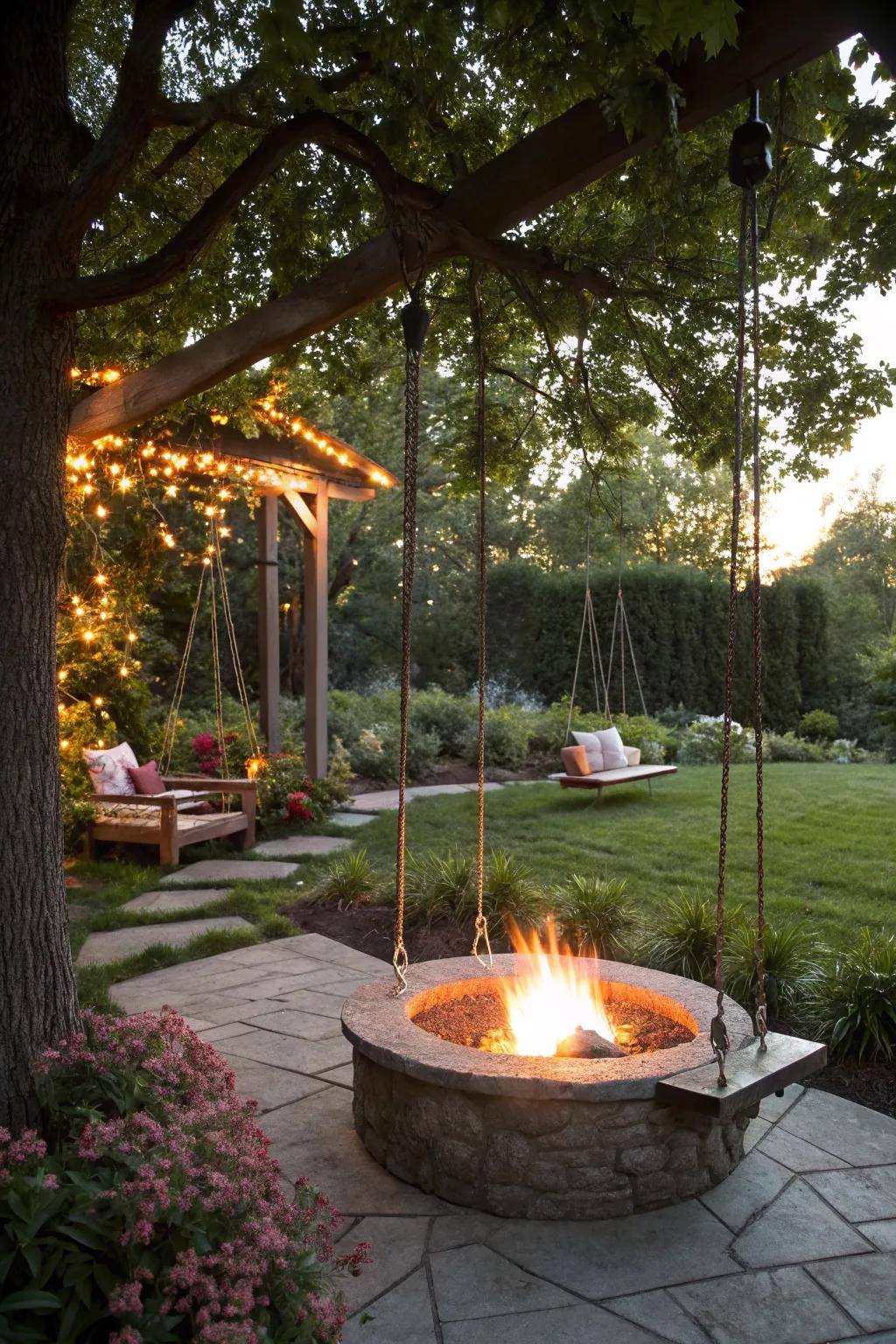 A sunken fire pit that adds depth and drama to any backyard.