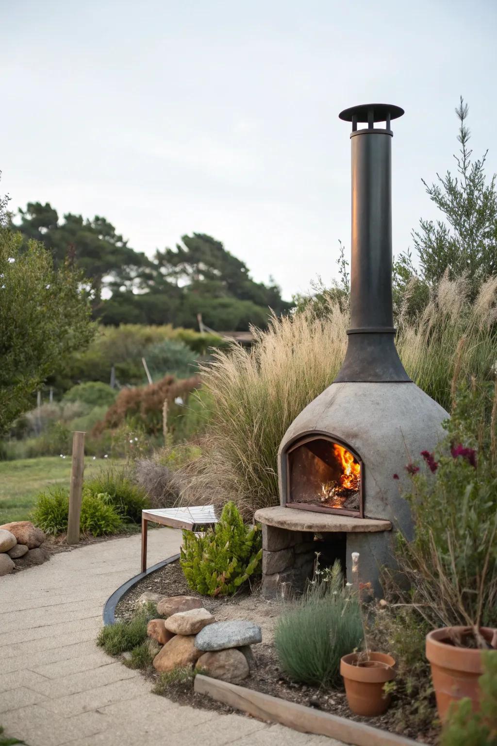 An eco-friendly fire pit combines sustainability with style.