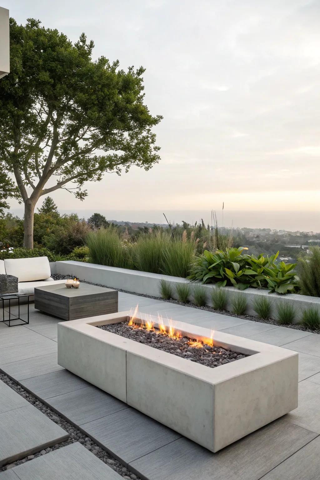 A minimalist fire table that complements a modern aesthetic with understated elegance.