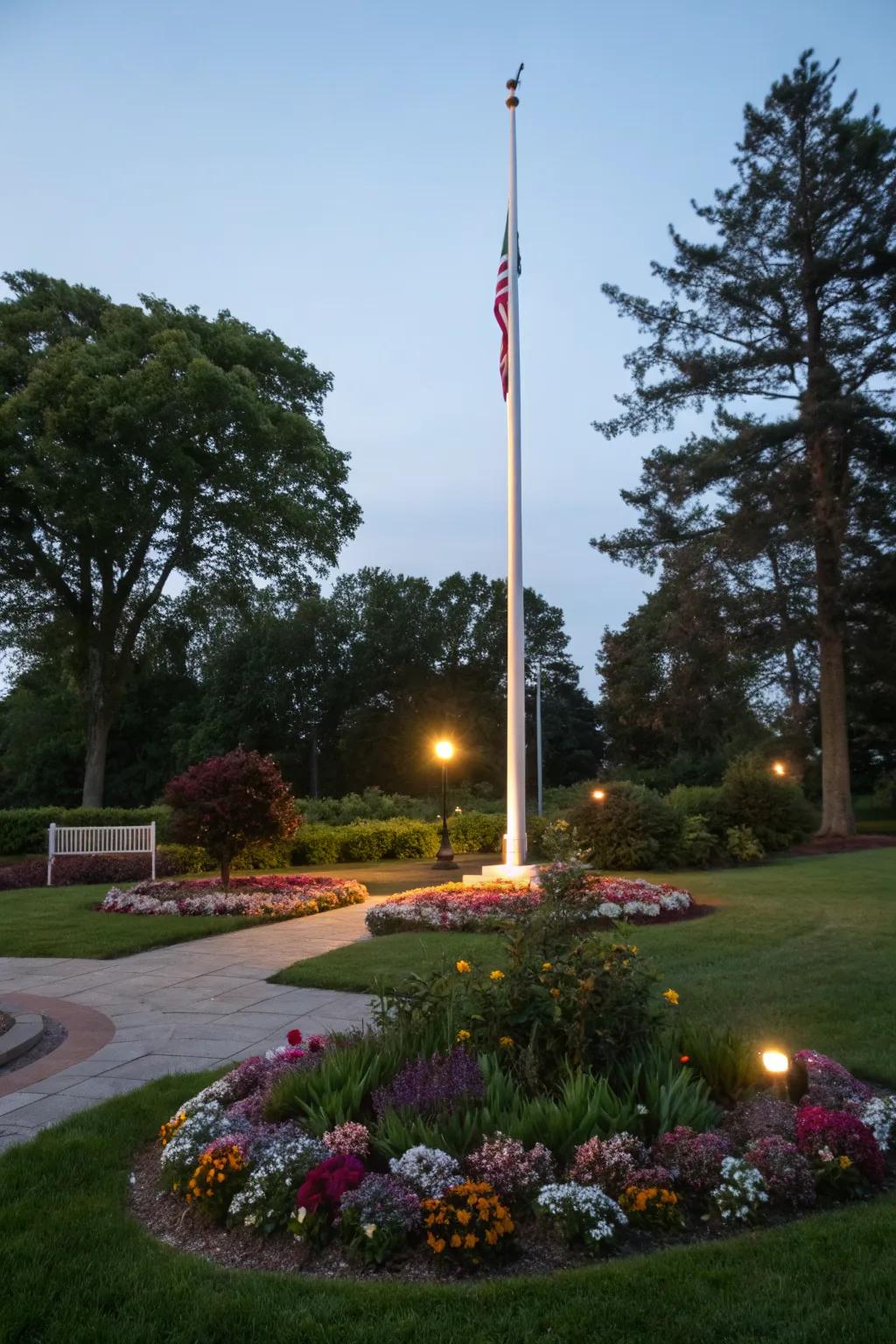 Uplighting enhances your flag pole's presence at night.