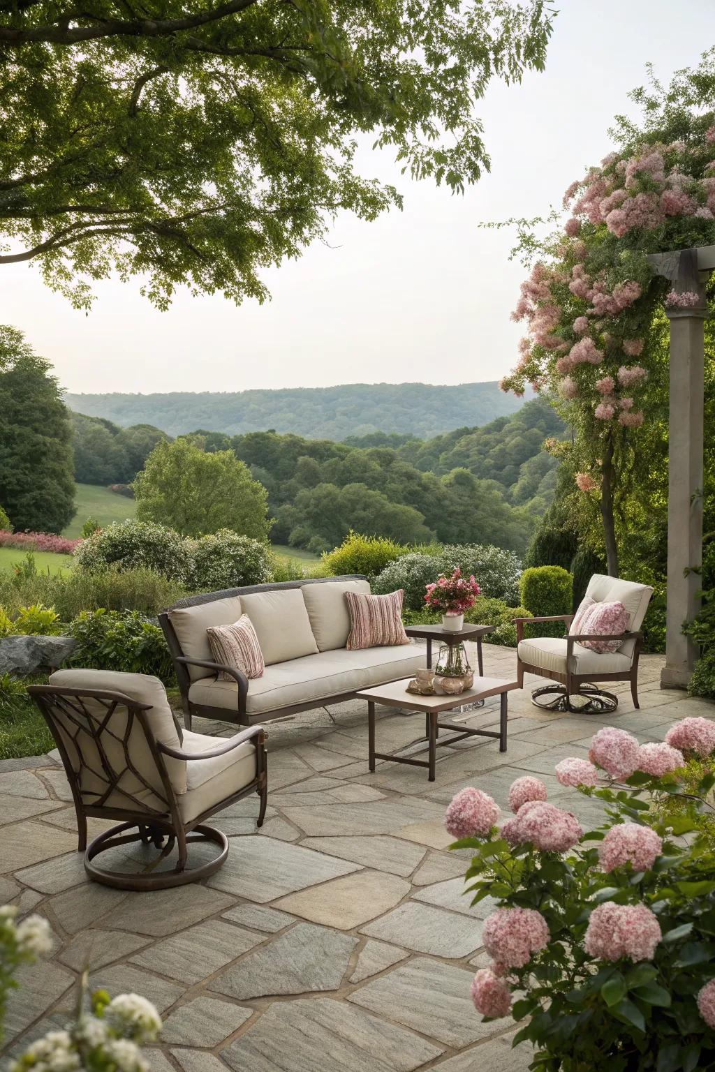 Stylishly place furniture on flagstone surfaces.