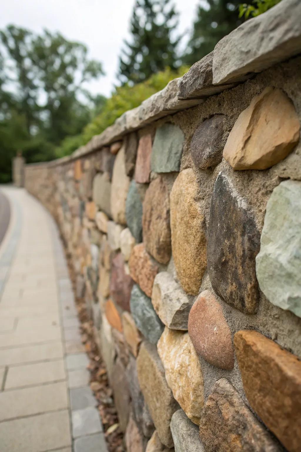 A flagstone wall showcasing a blend of colors and textures