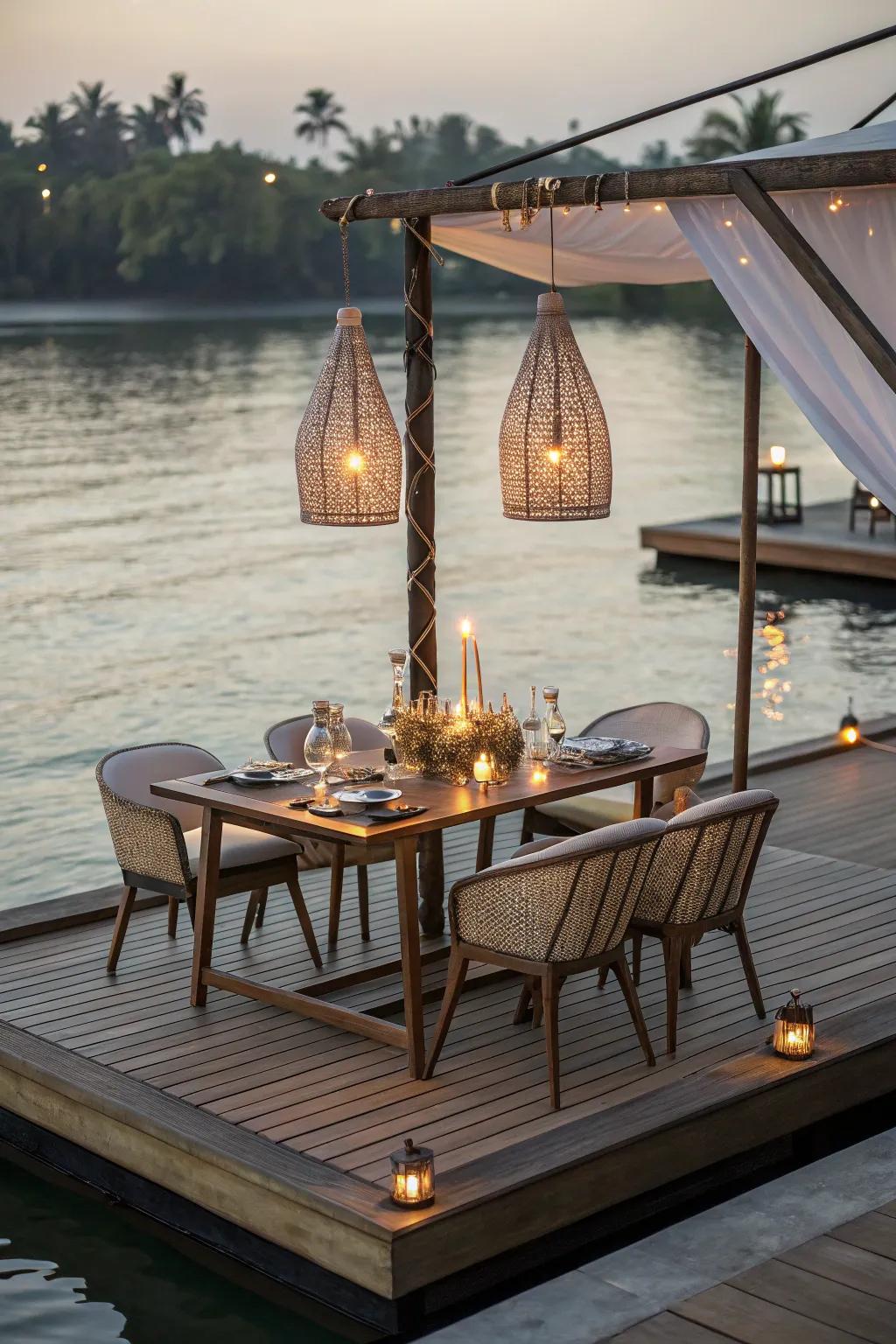Dining on a floating patio makes every meal special.