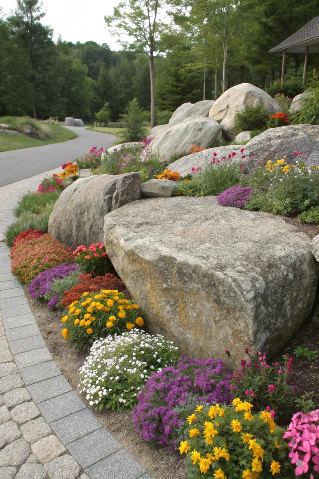 Bold boulders that create strong, defined garden spaces.