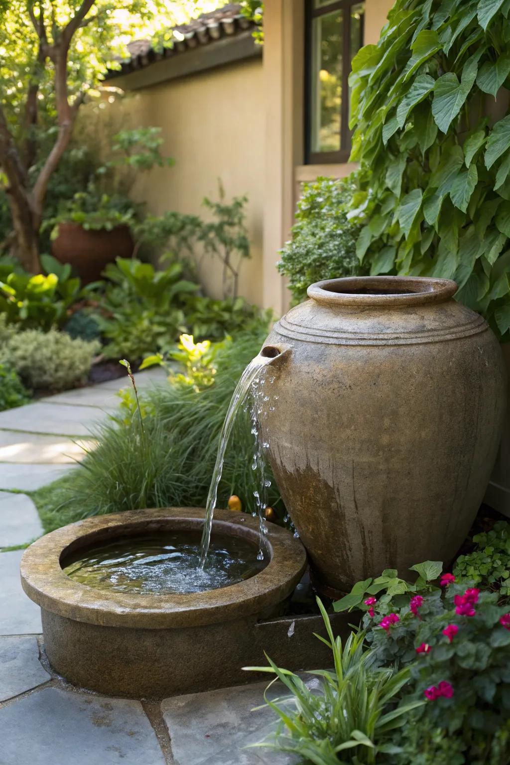 Add tranquility with a fountain pot centerpiece.
