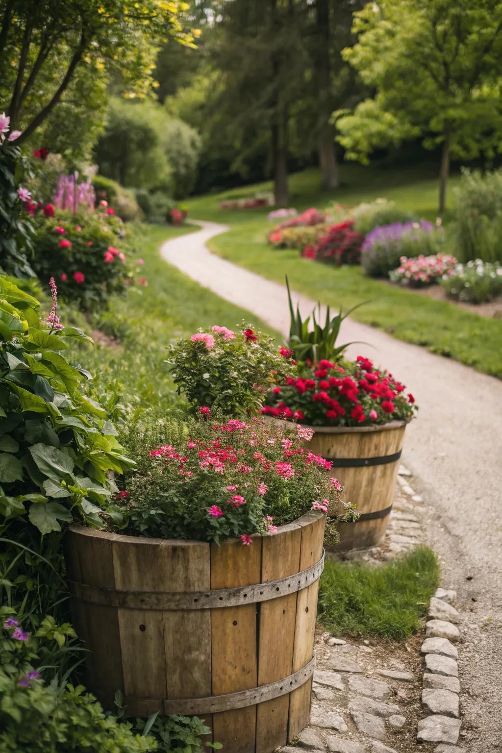 Embrace rustic charm with natural elements in your garden.