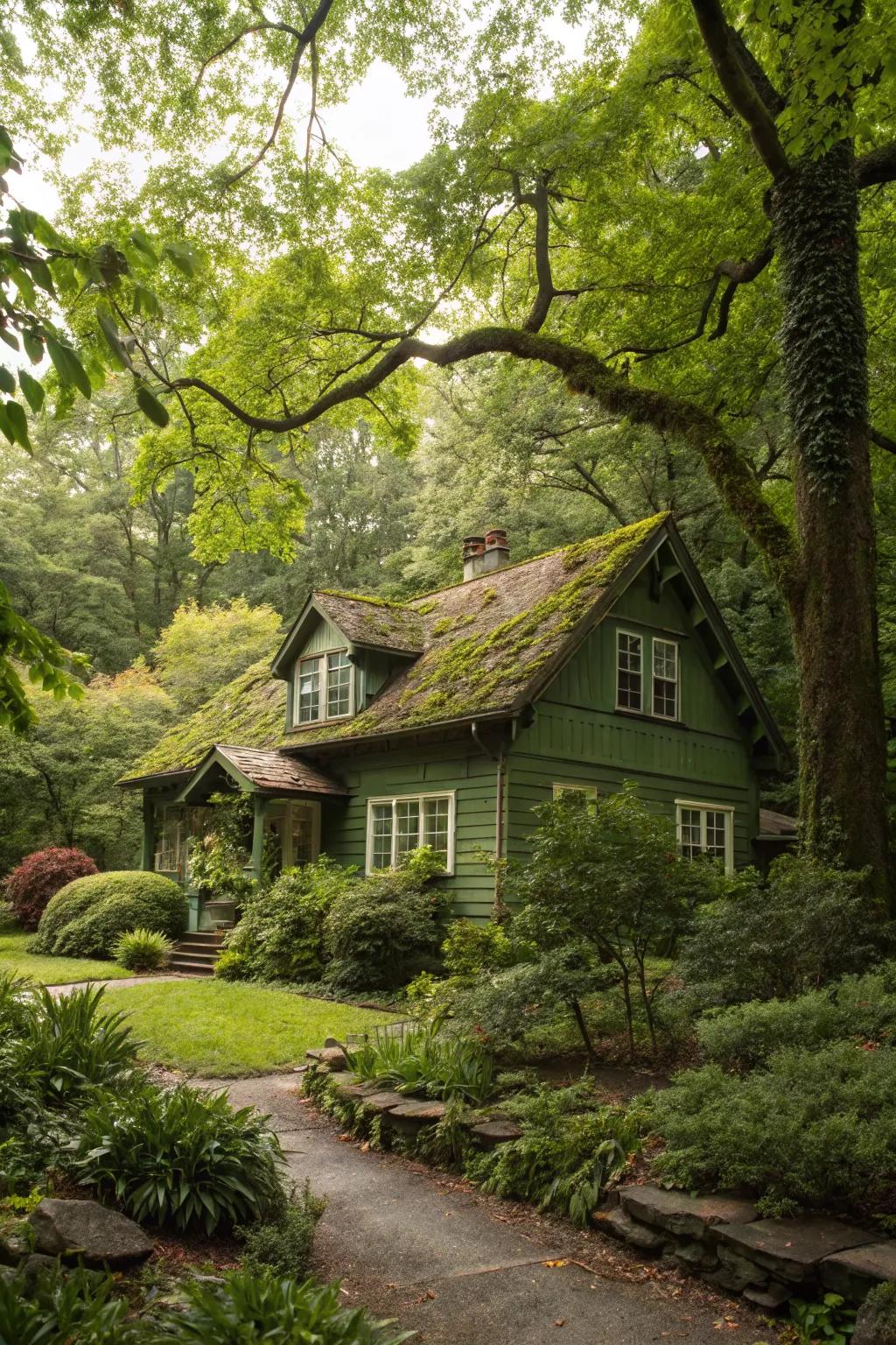 Mossy green creates a natural flow from home to garden.