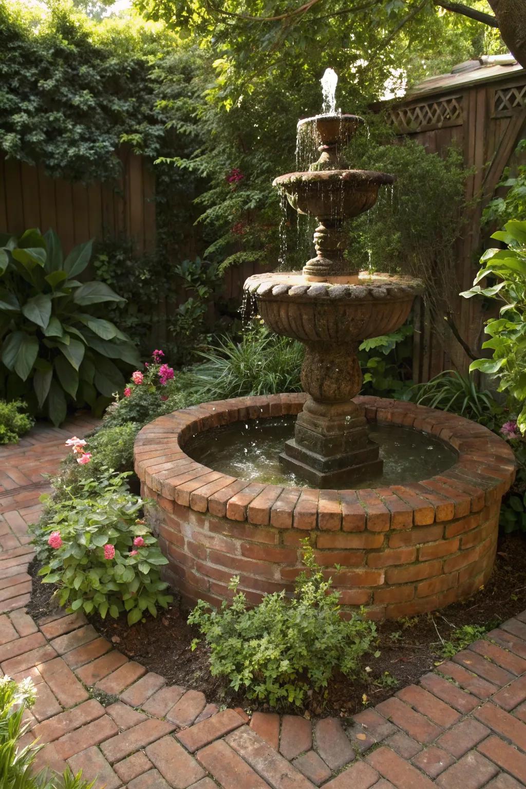 A brick border provides warmth and charm to your fountain setting.