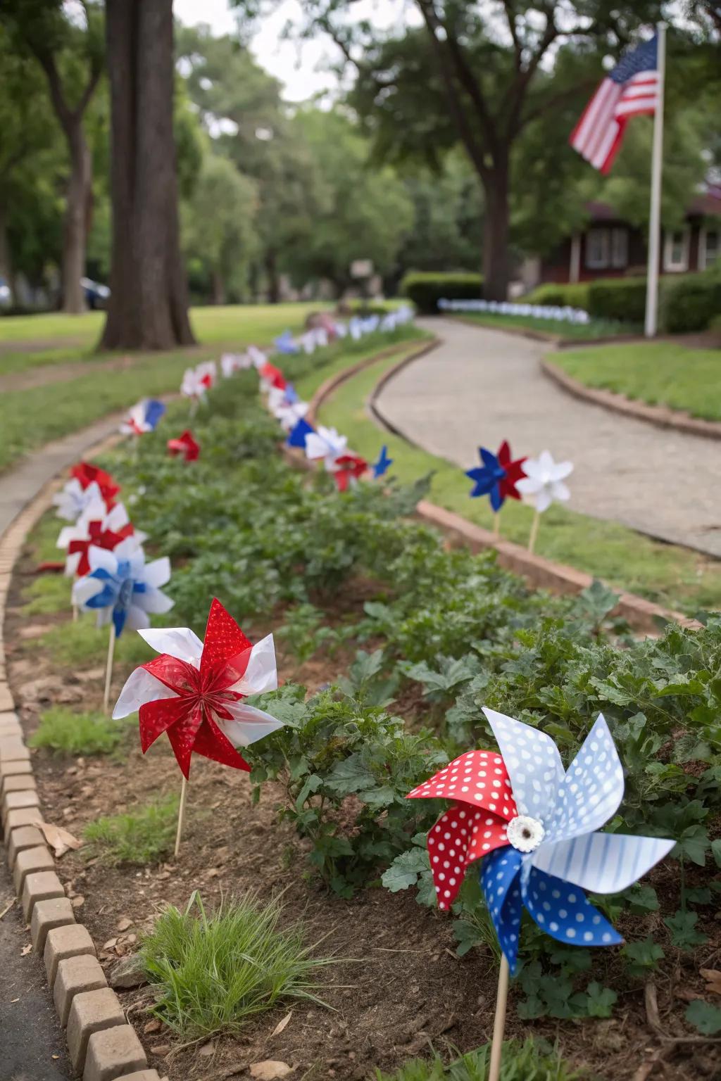 Add whimsy with patriotic pinwheels and paper fans.