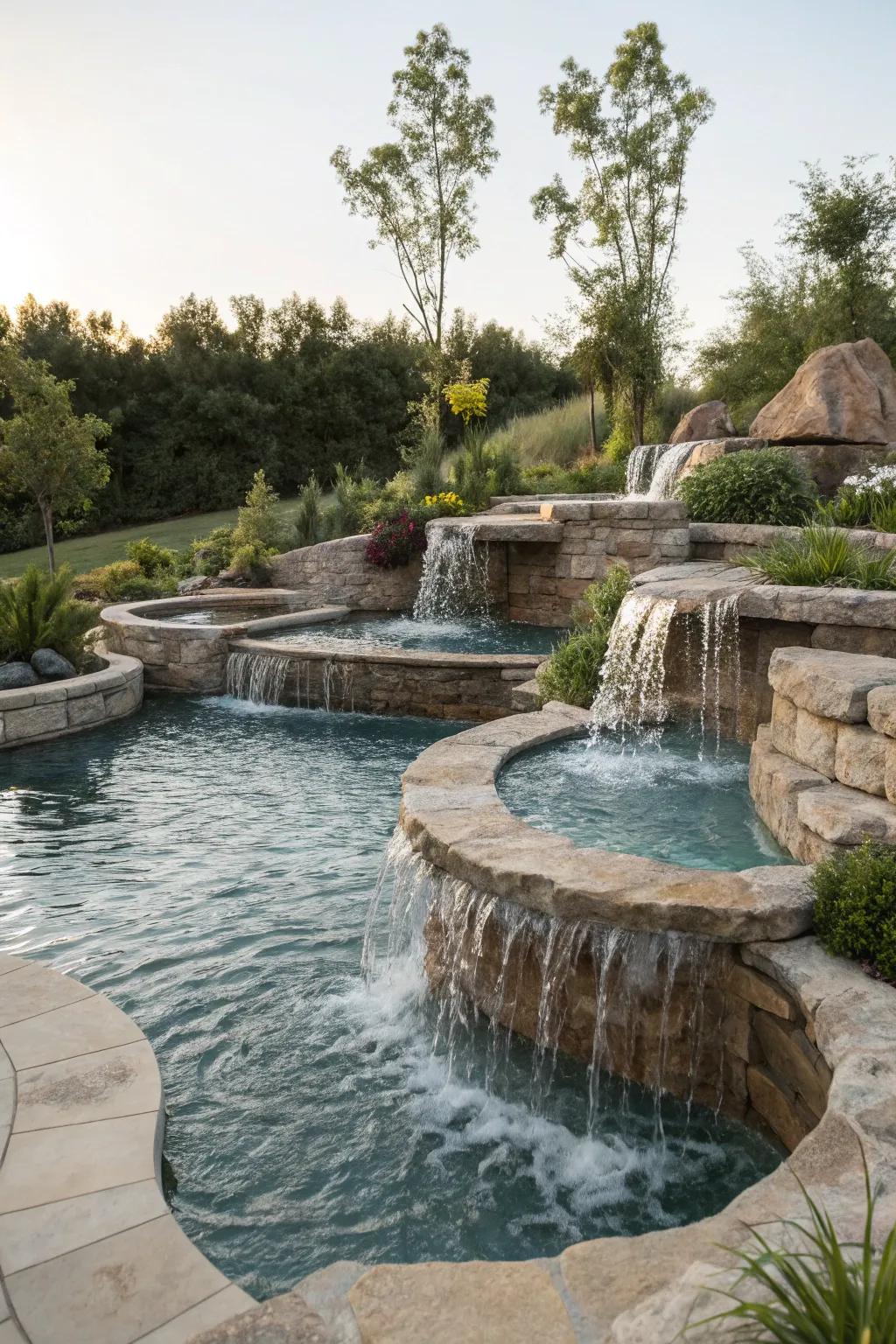 Tiered design adds depth and interest to the pool.