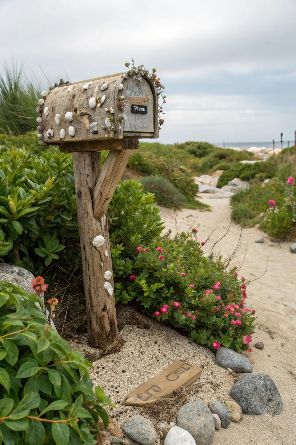 Create a coastal retreat at home with a driftwood mailbox.