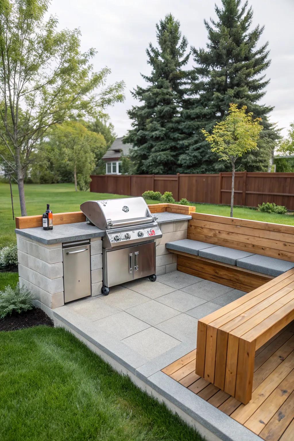 Built-in seating creates a social hub around your grill.