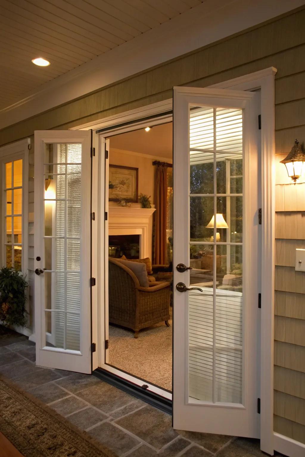 Built-in blinds provide privacy and control.