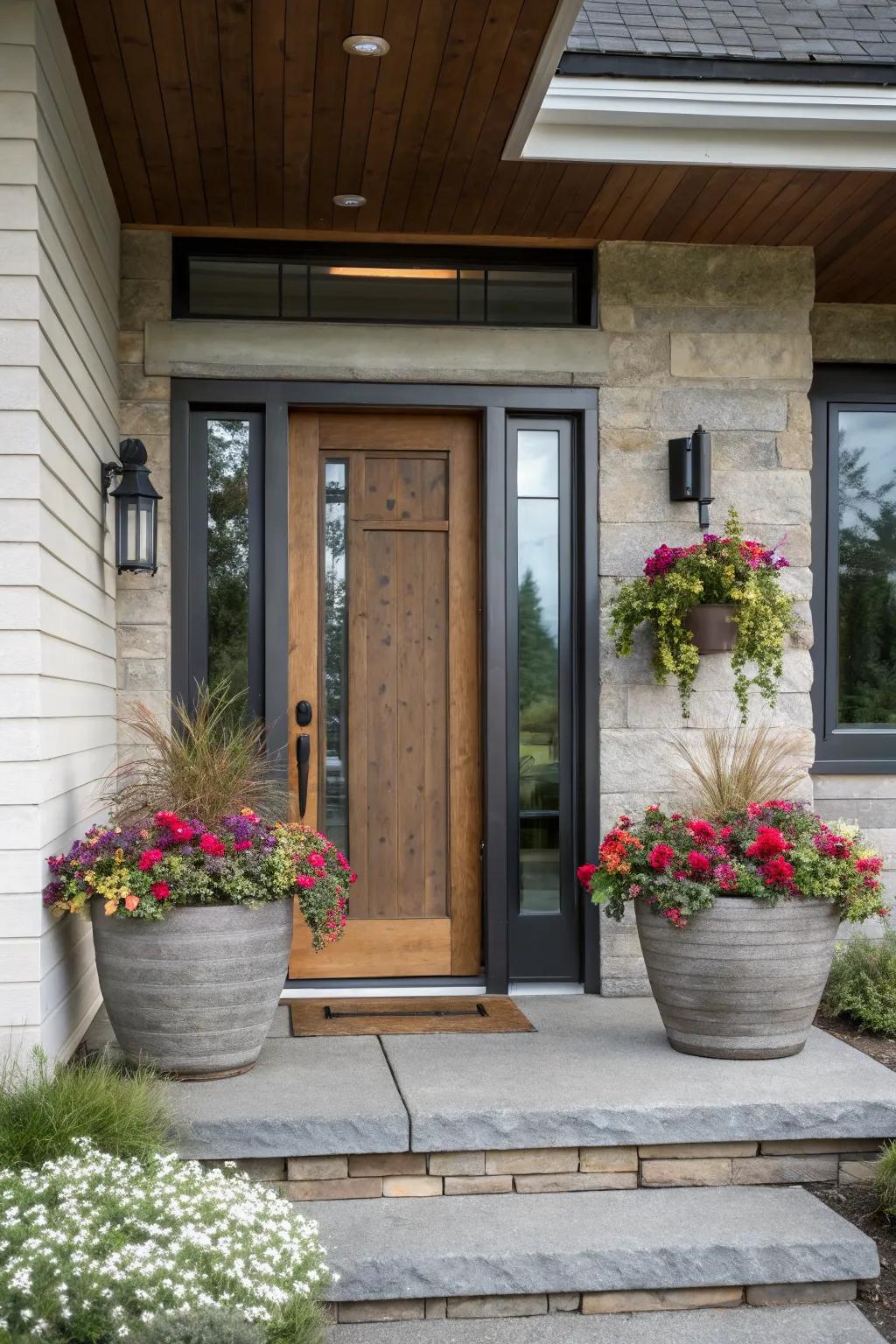 Enhancing door design with complementary flowers