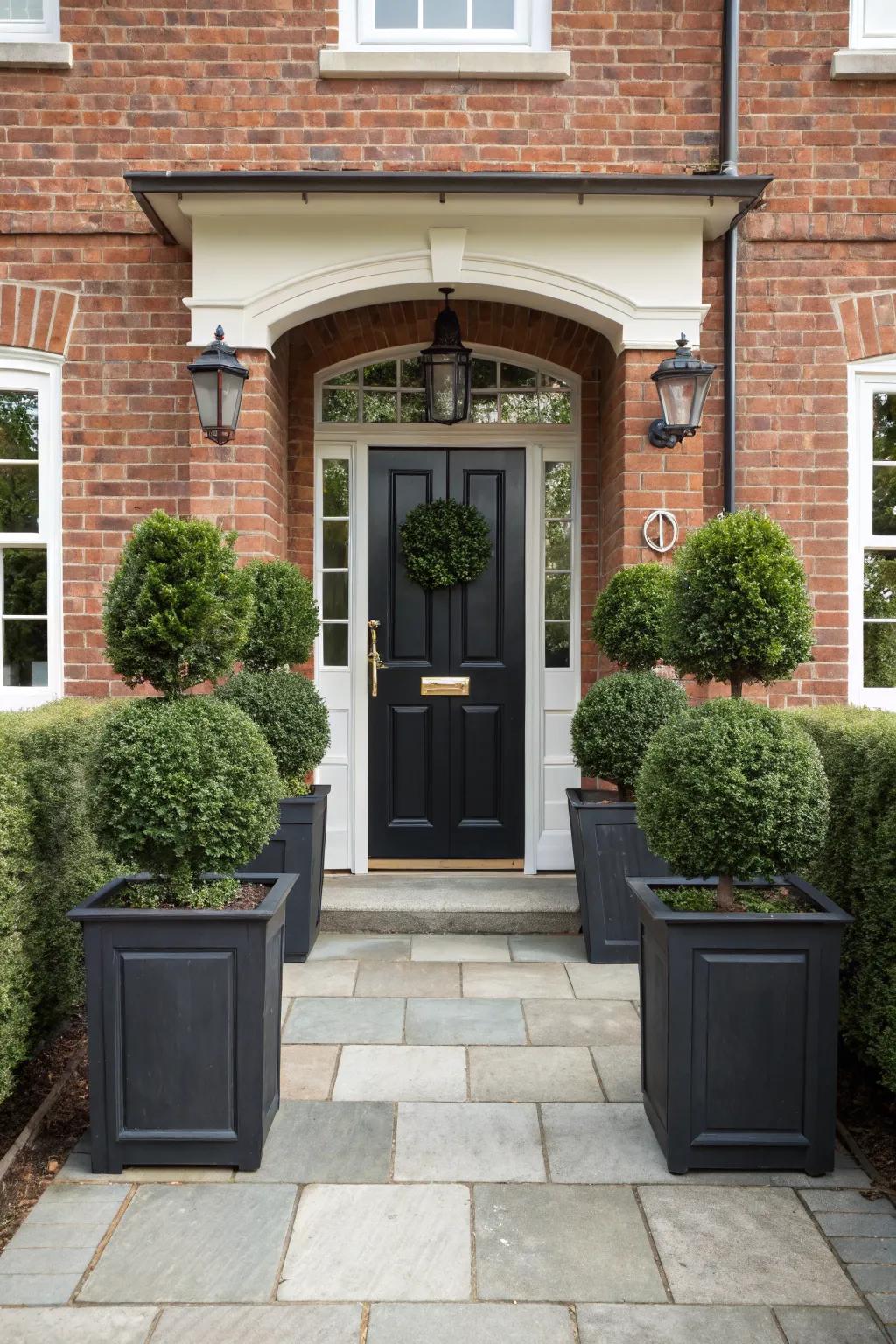 Symmetrical planters bring a balanced and inviting look to any entryway.