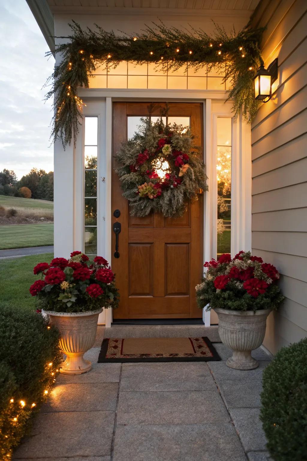 Seasonal decor adds a festive touch to your entrance.