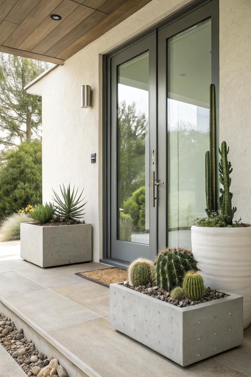 Minimalist planters with succulents offer a modern look.