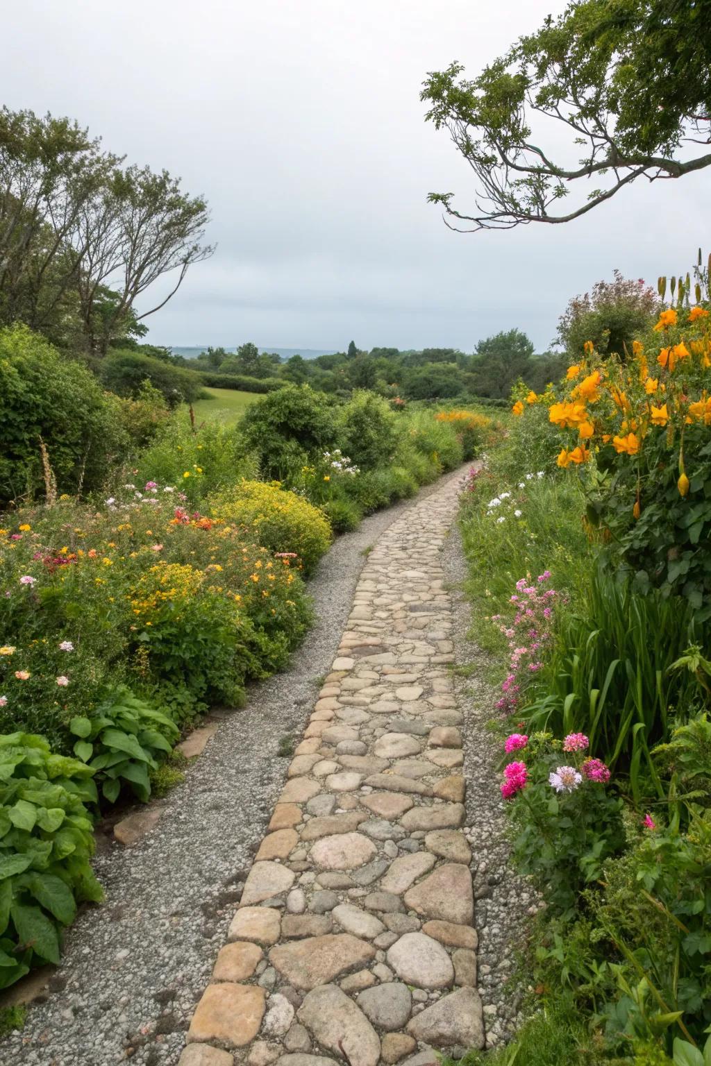 Blend rustic charm with natural stone and gravel.