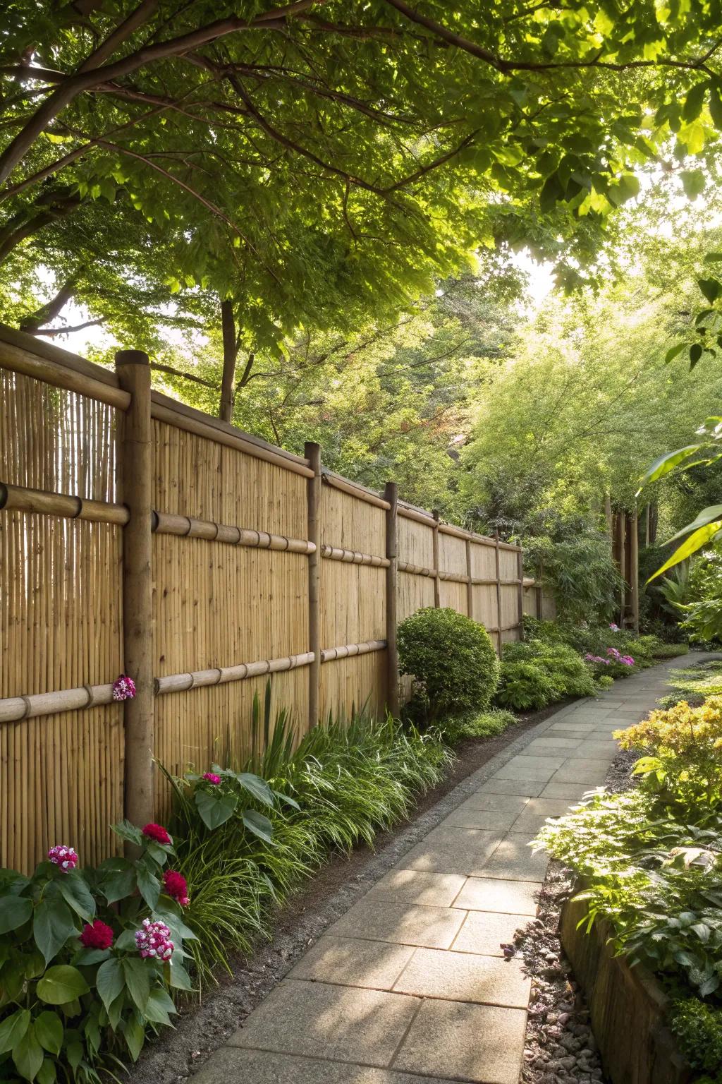Create a peaceful retreat with a bamboo privacy fence.