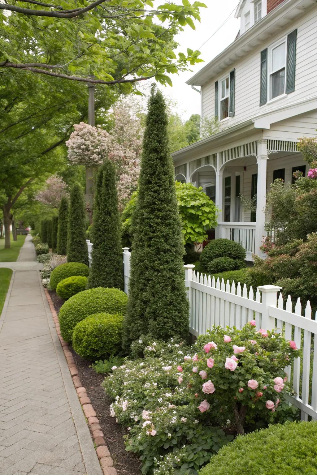 Bushes and small trees add drama and structure.