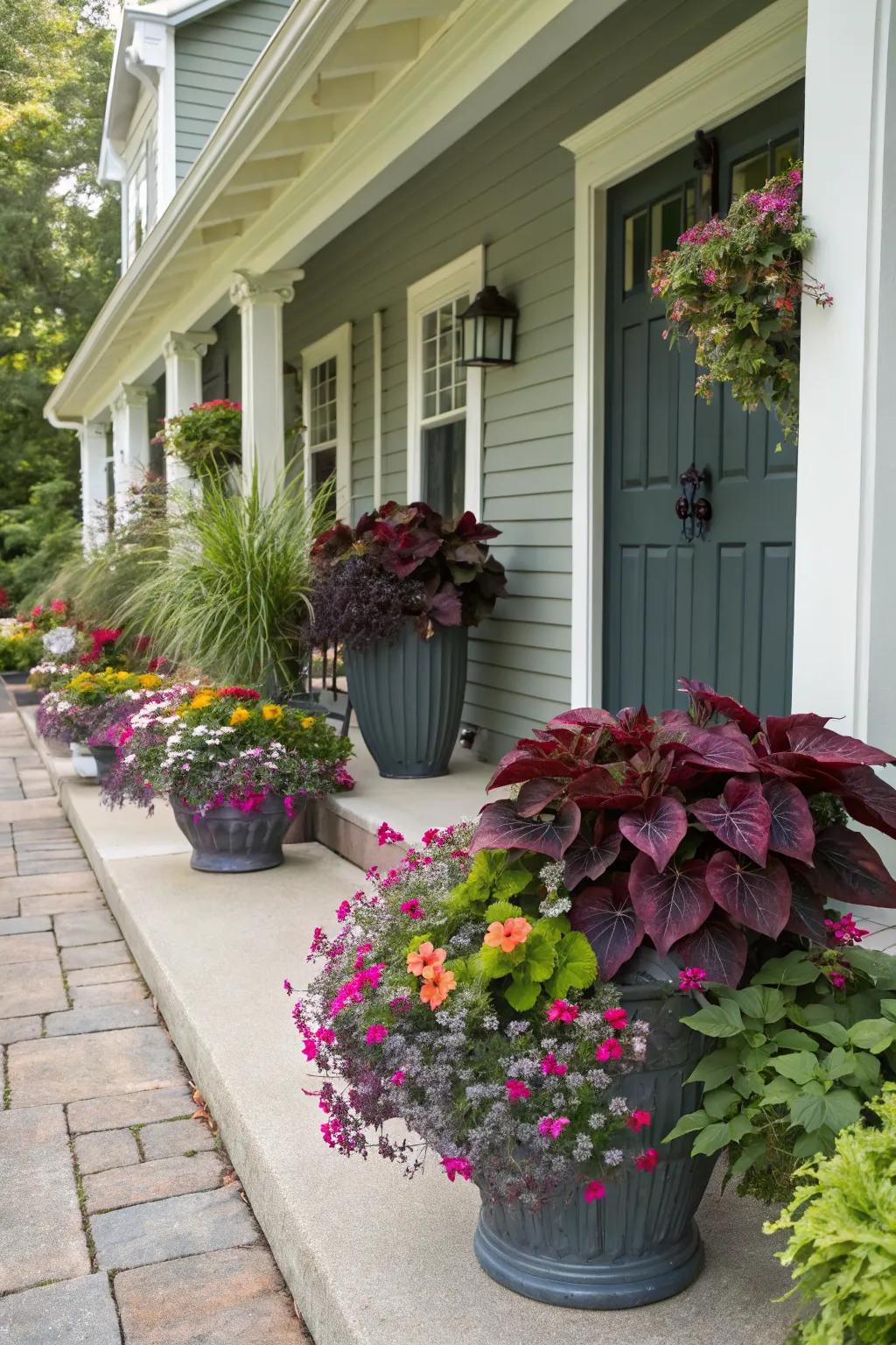 Create a cohesive look with color-coordinated planters.