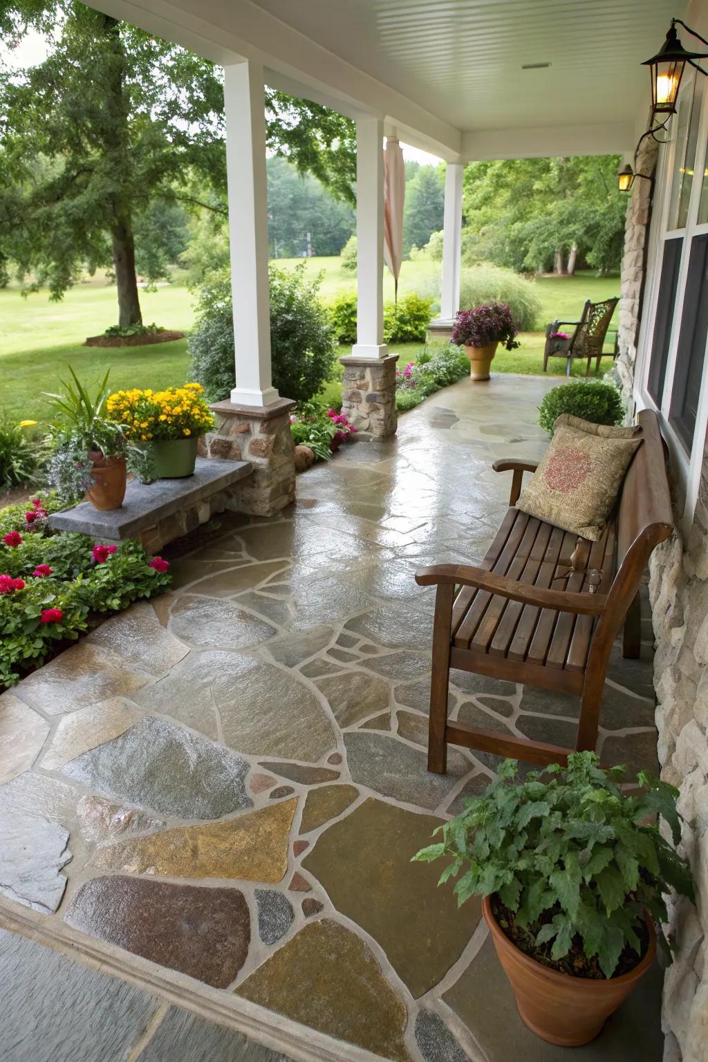 Natural stone integration offers a seamless look.