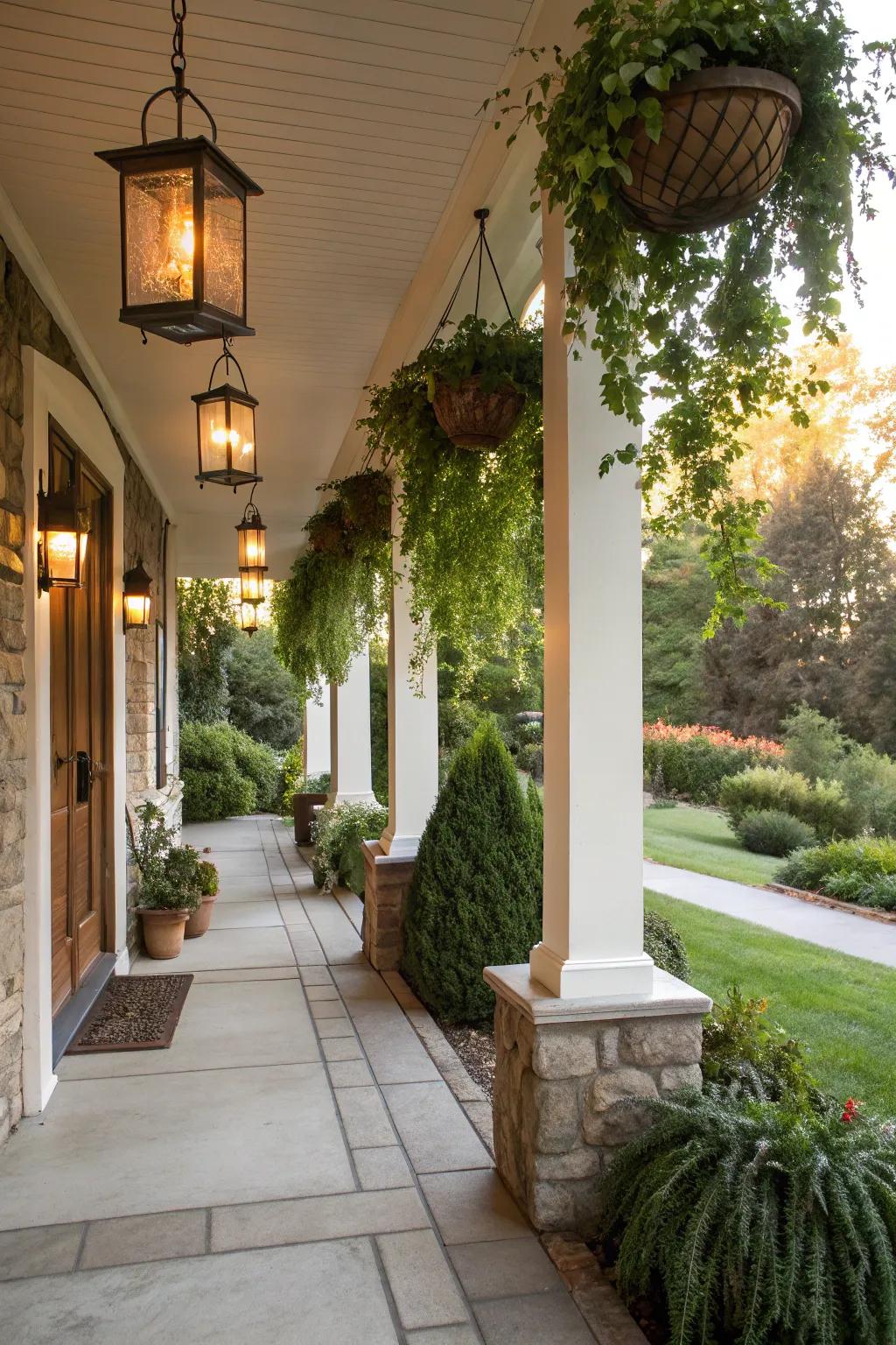 Accessorize pillars with plants and lanterns for added charm.