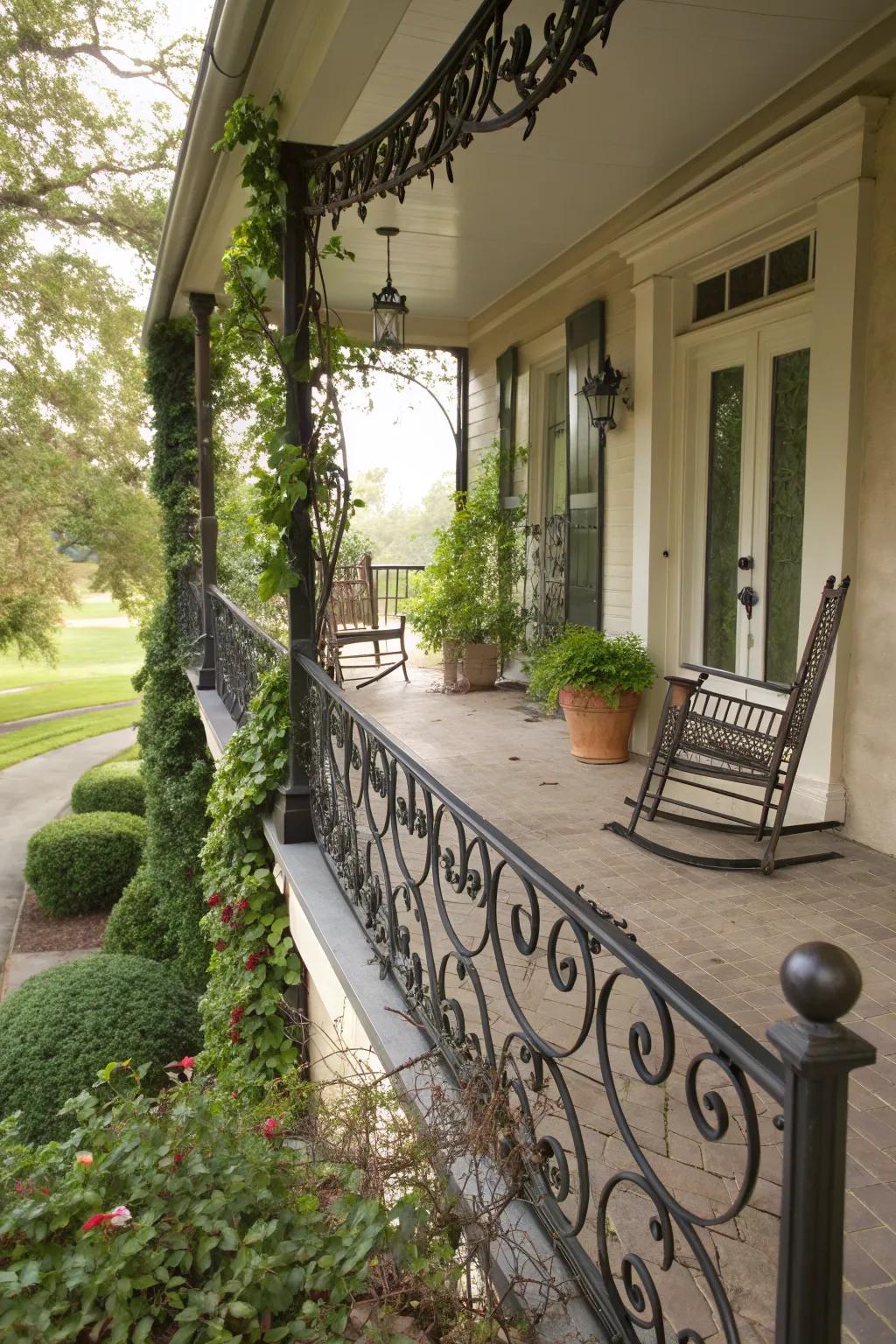 Wrought iron railings add timeless elegance to your porch.