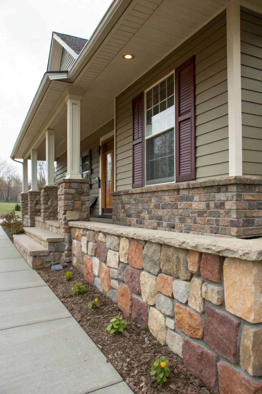 Vibrant colors and textures bring life to a retaining wall.