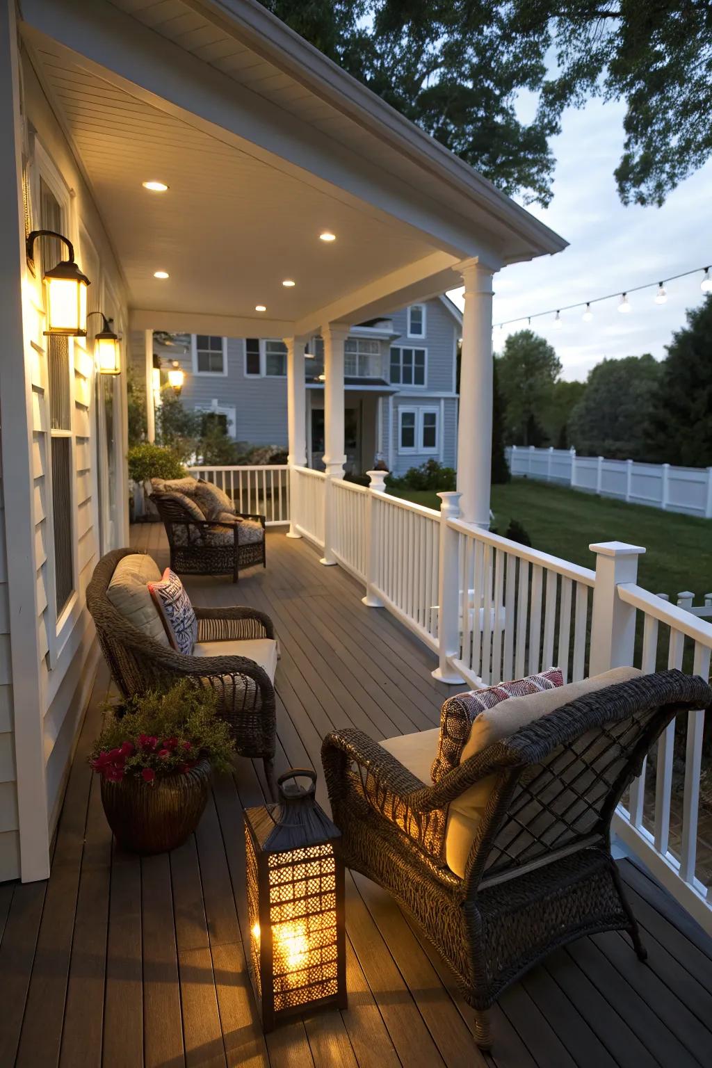 Built-in lighting adds safety and charm to your porch railings.
