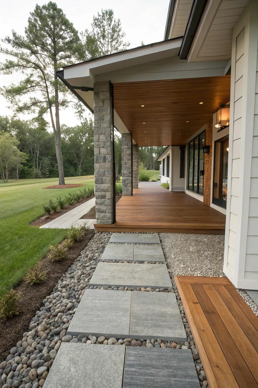 A mixed-material walkway with a unique texture.