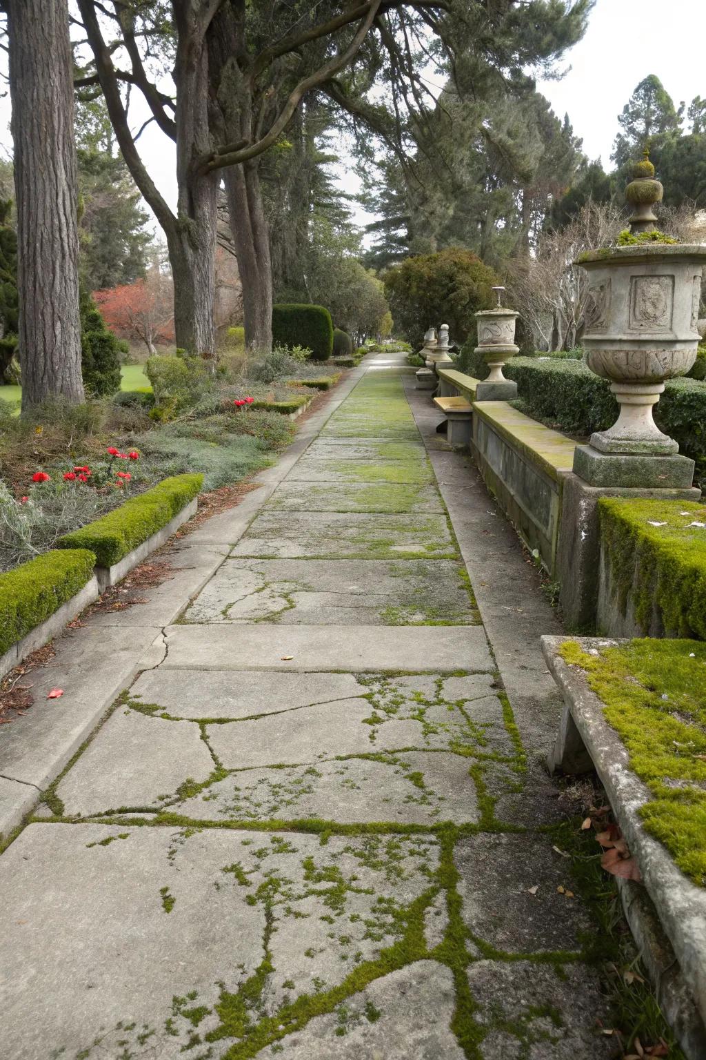 Vintage elegance through limewashed concrete for a timeless pathway.