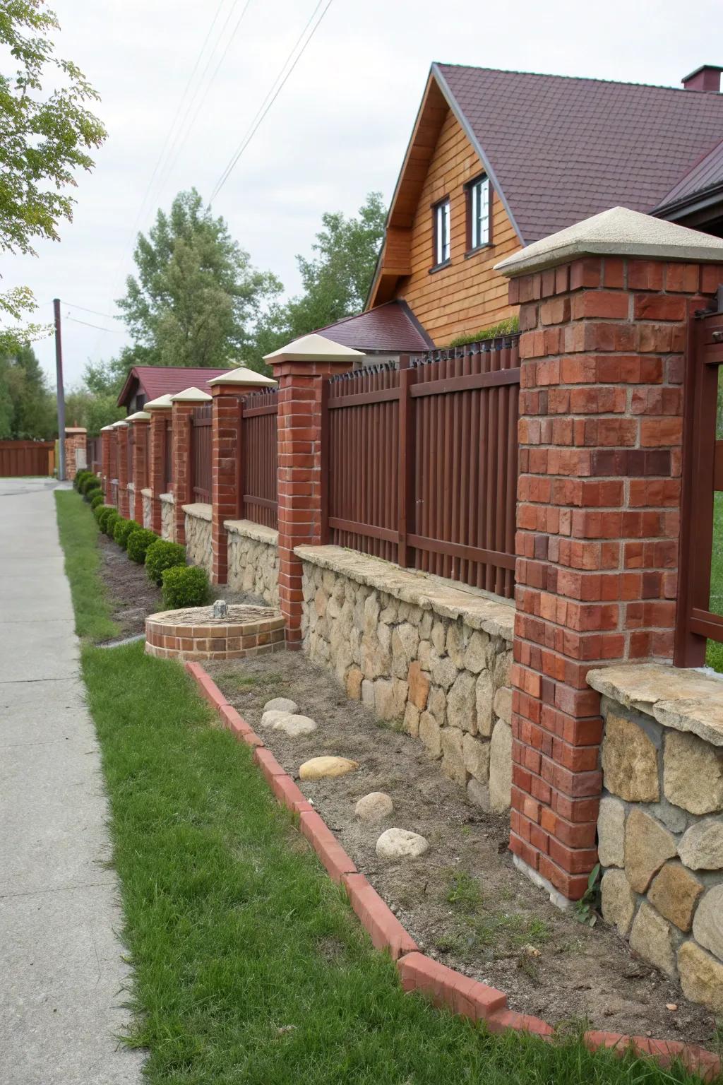 Blend brick with natural stone for a textured look.