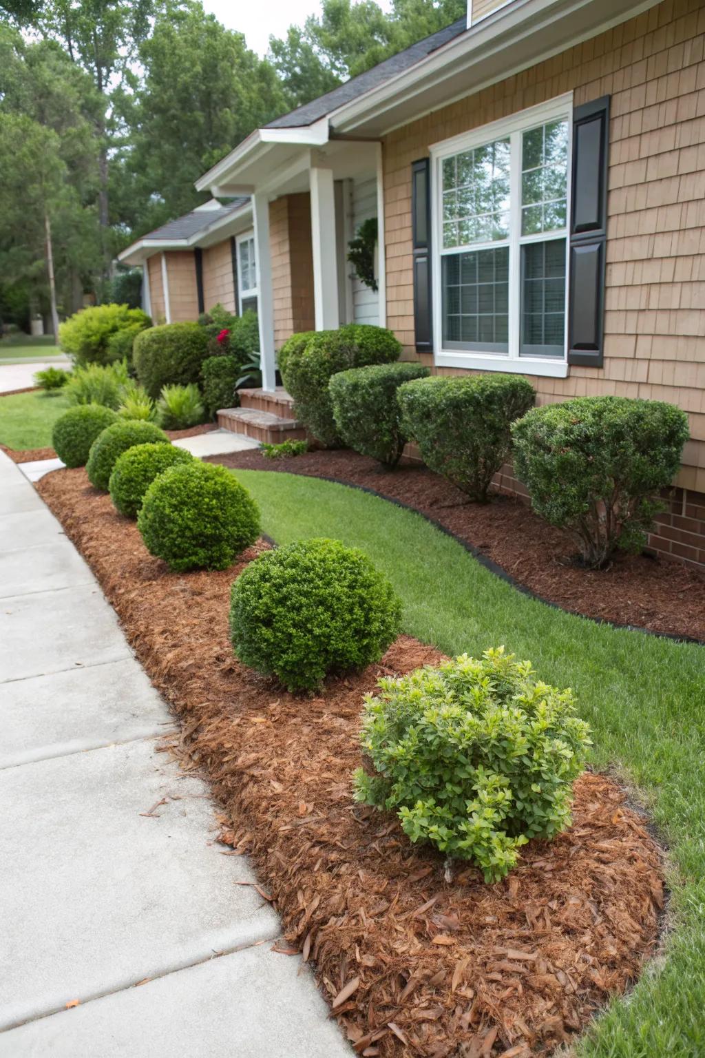 Use mulch around bushes for healthy growth and definition.