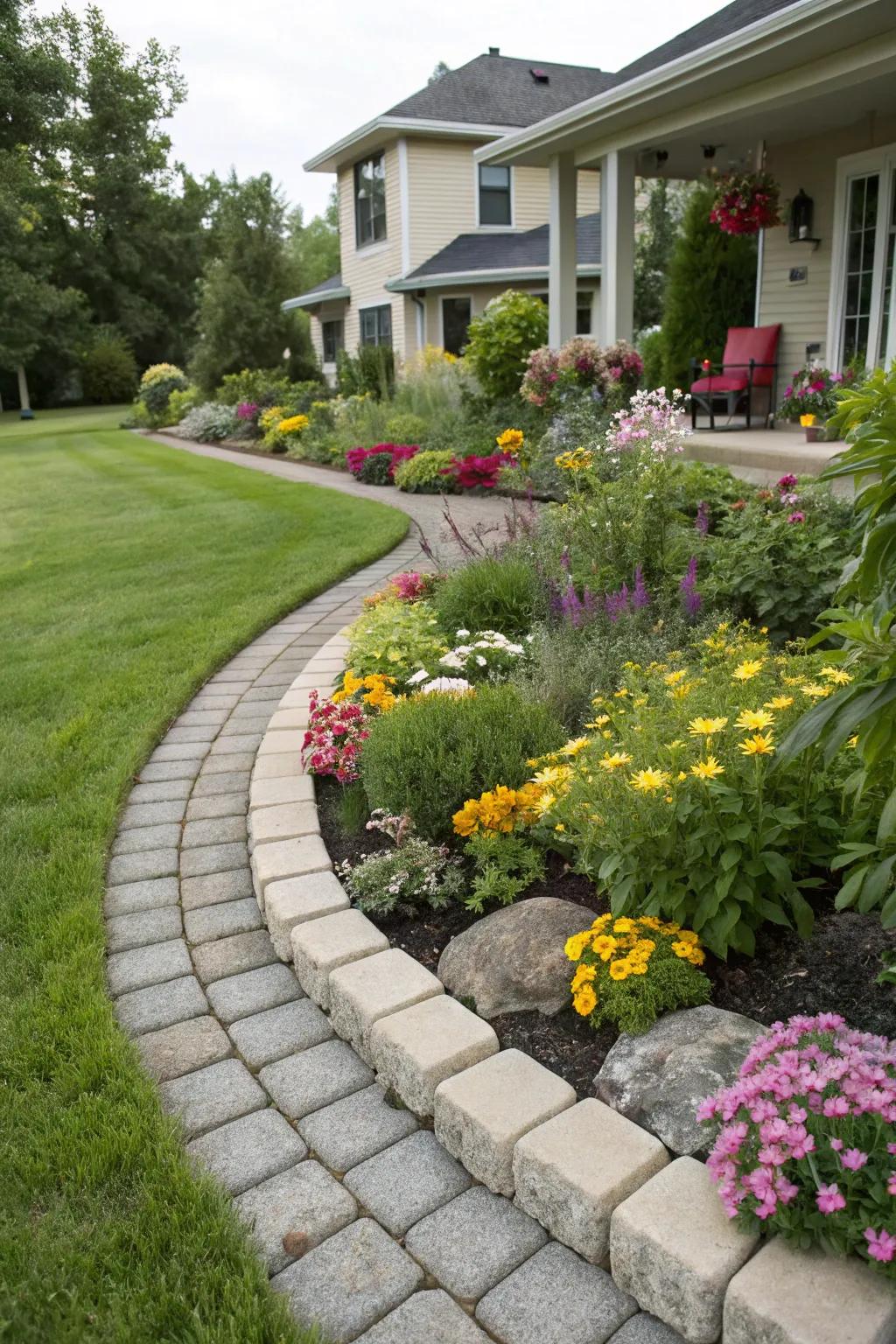 Paver stones offer a structured and elegant border for your garden.