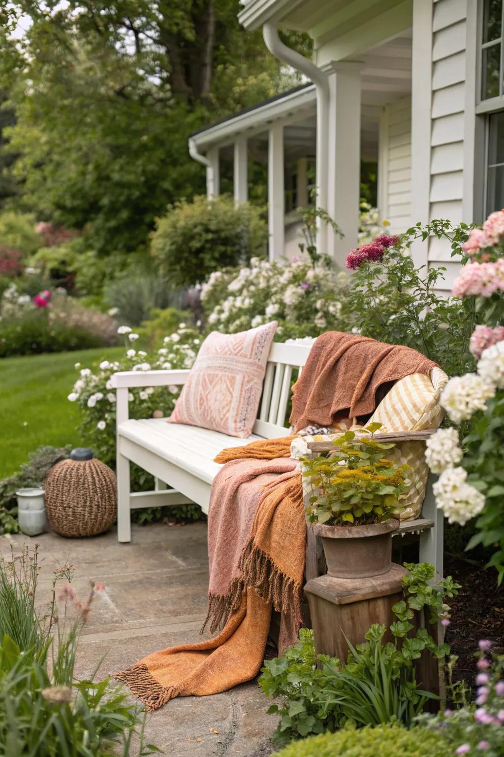 Comfort and style meet on this inviting bench.