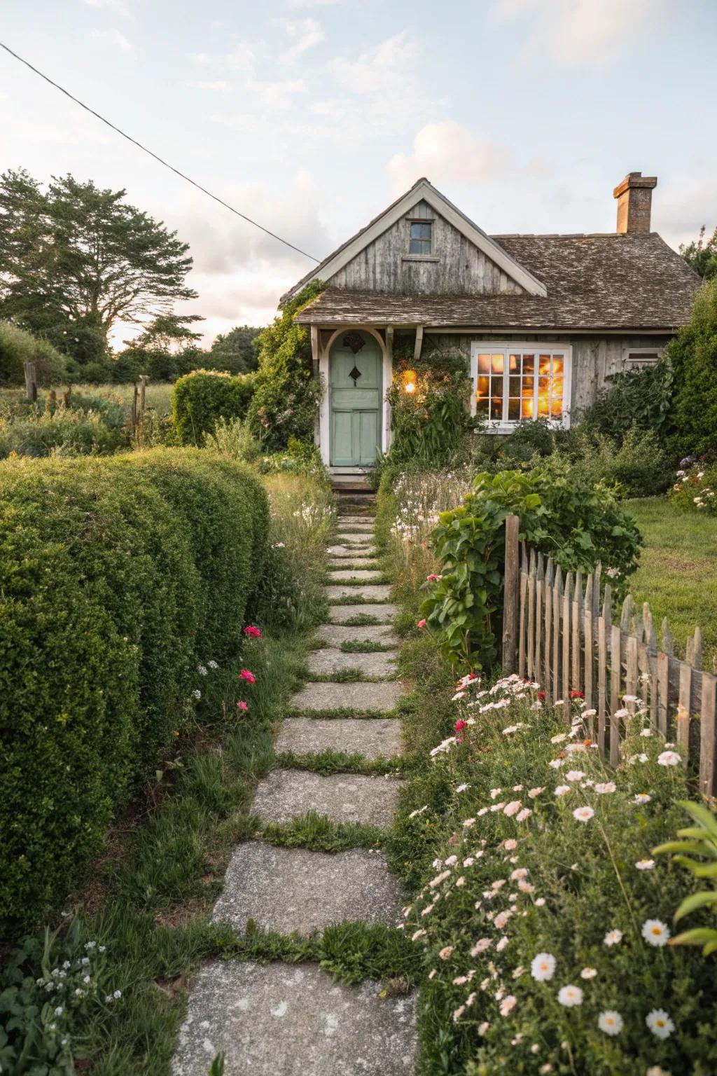 Embrace the charm of cottage-style hedges for a whimsical look.