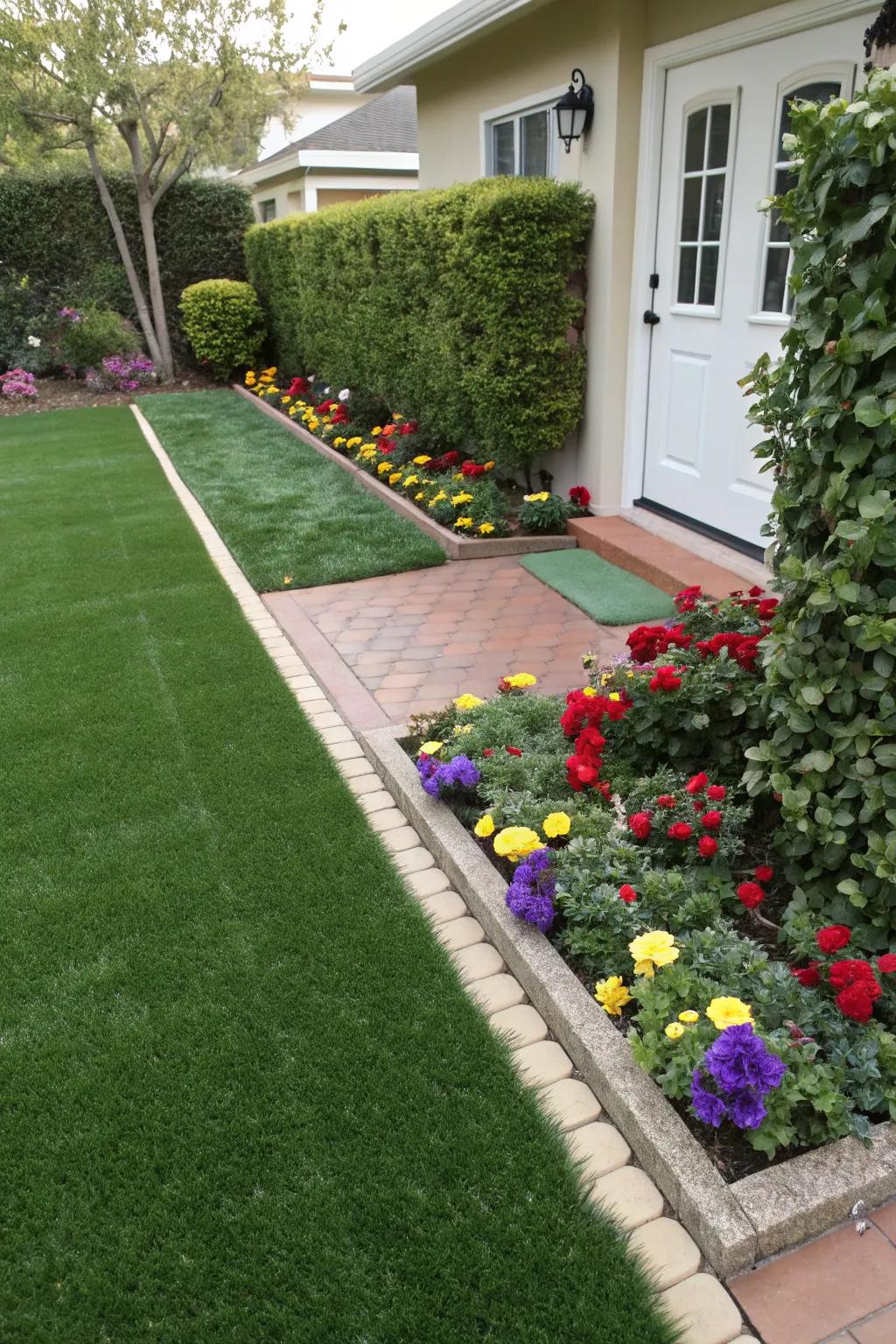 Artificial turf offers a lush look with zero maintenance.