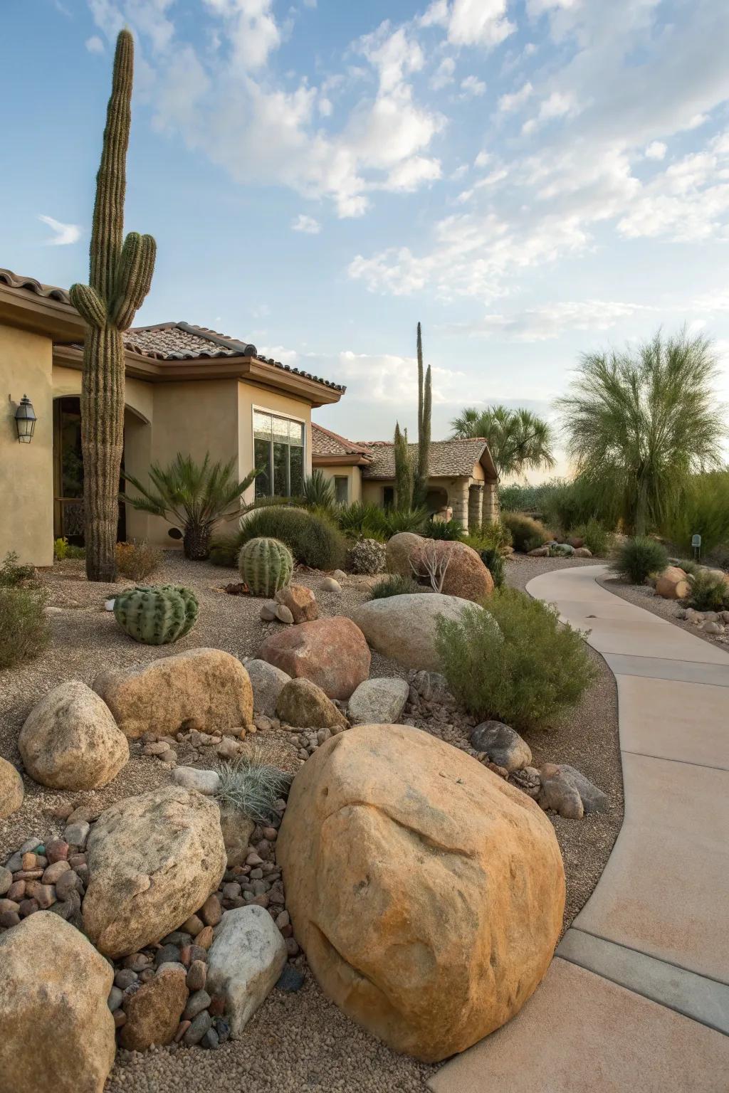Natural stone accents add rugged beauty and interest.