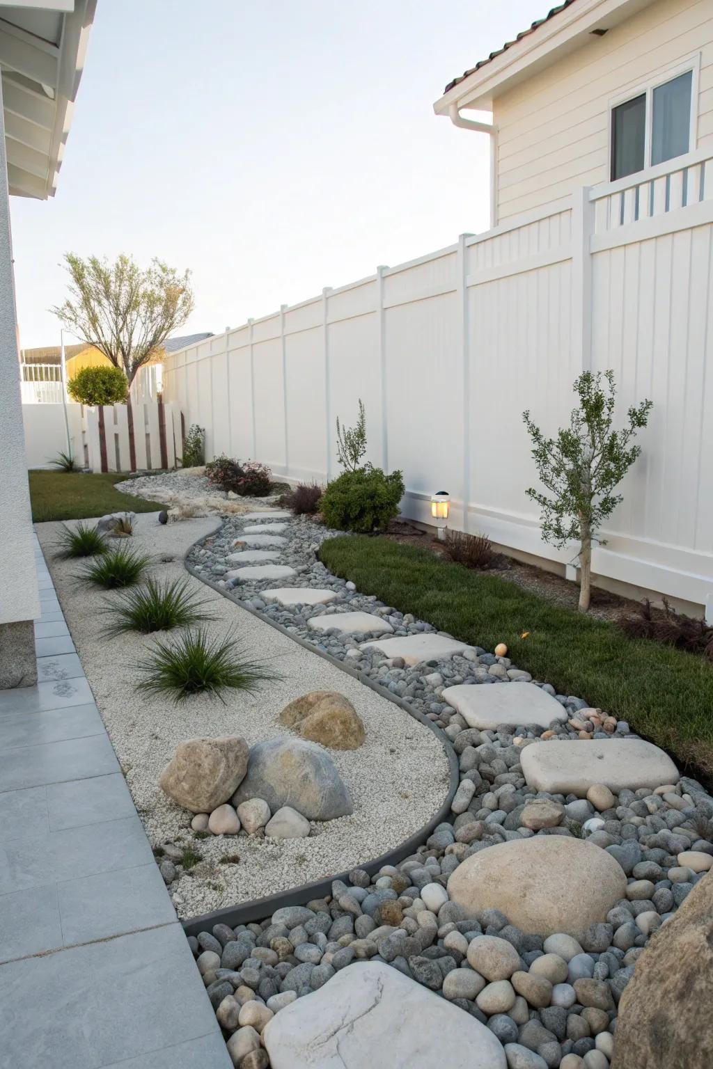 Minimalist rock arrangements for a sleek, modern look.
