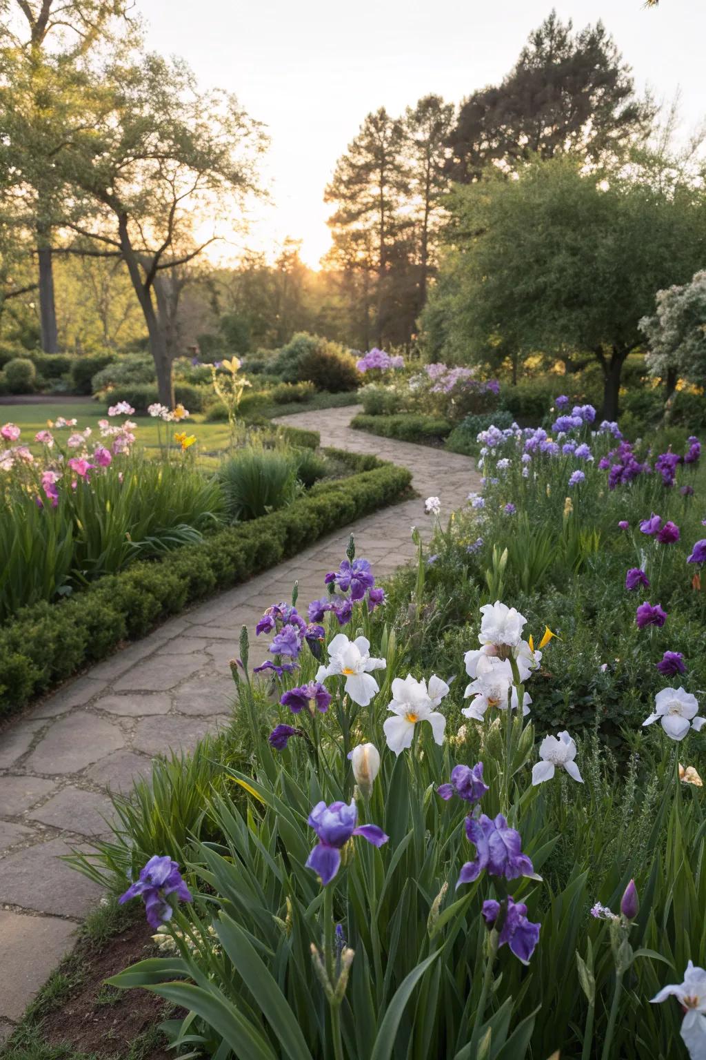 Irises serving as a captivating focal point in the garden.