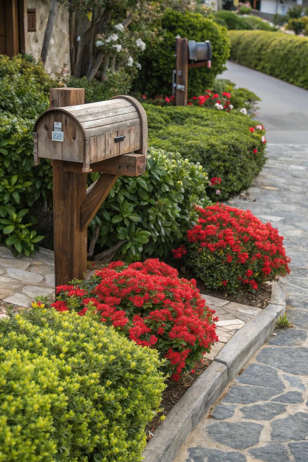 Contrasting colors make the mailbox a standout feature.