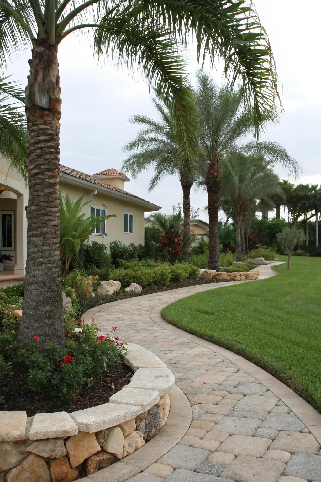 Low edging frames your palm landscape with a polished finish.