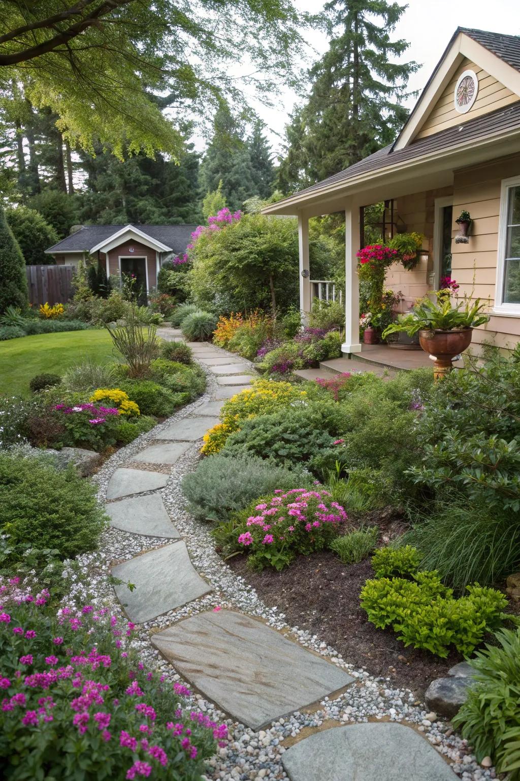 Decorative gravel adds texture and a polished look.