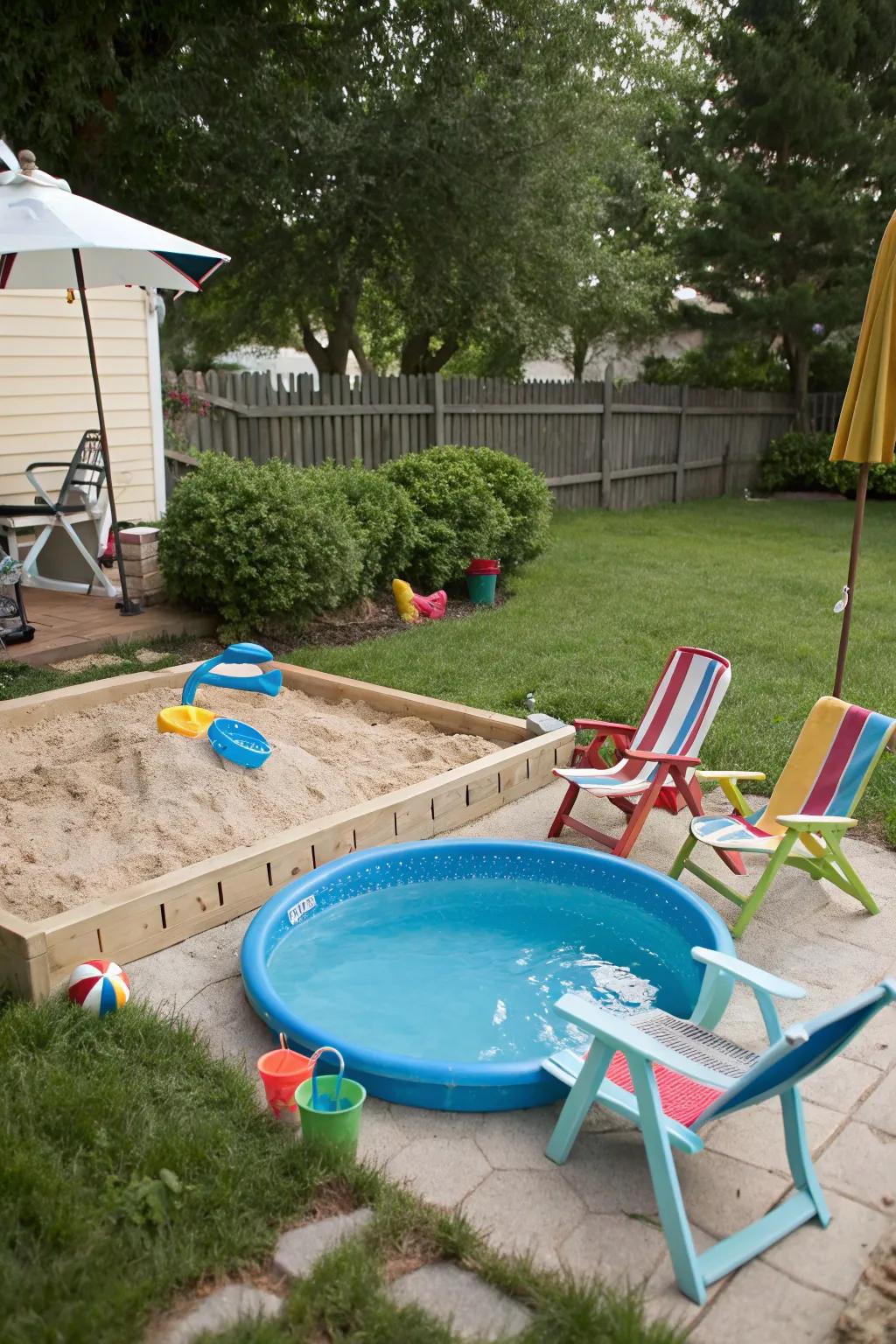 Feel the beach vibes with a backyard sand and water play area.