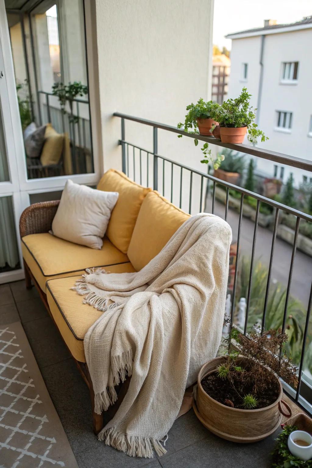 A compact loveseat provides a comfortable seating option for small spaces.