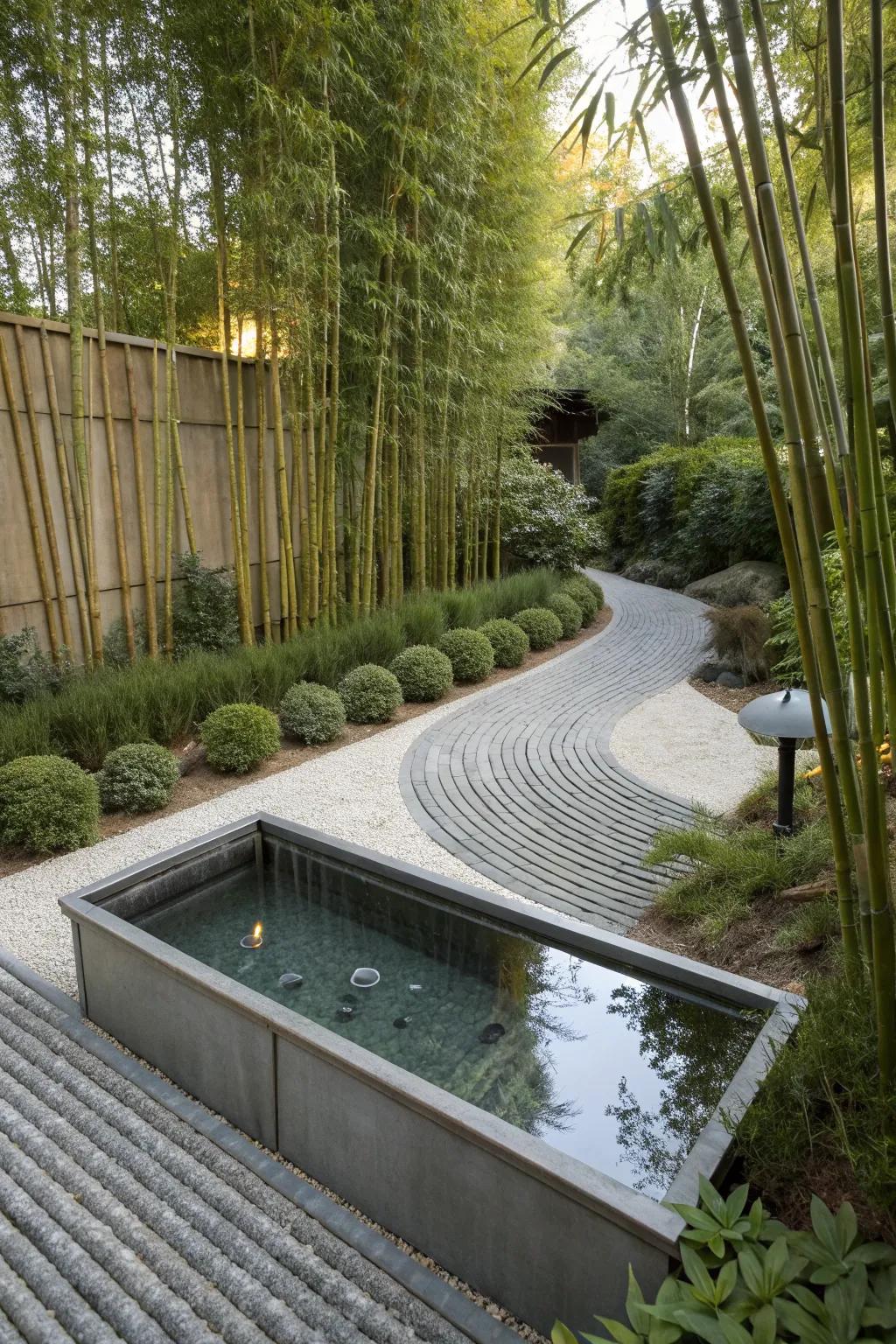 A tranquil zen garden galvanized pool setting.