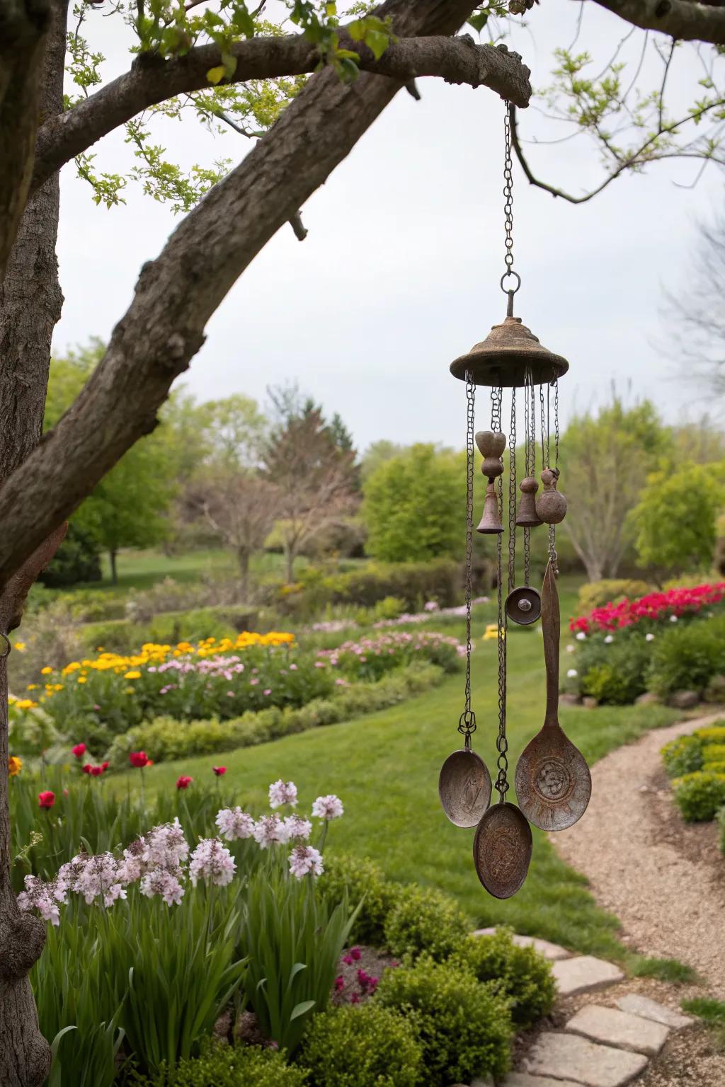 Craft whimsical wind chimes from old utensils.