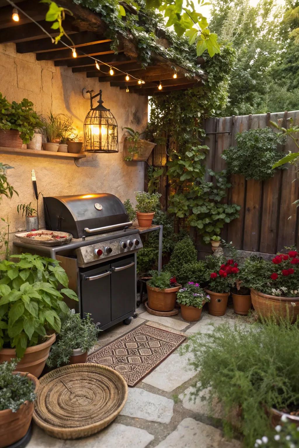 Greenery brings freshness and life to your barbecue corner.