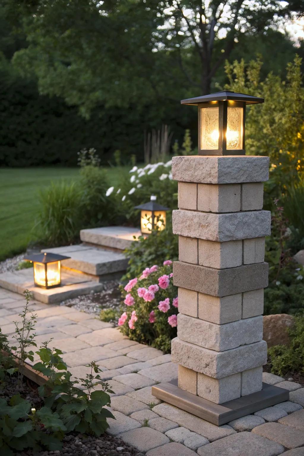 Illuminate your garden with stylish block light stands.